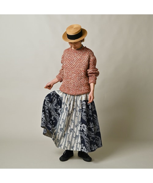 45R（フォーティファイブアール）の「インドカディブロックプリントのパッチワークスカート（スカート・レディース・53-アカ/75-ネイビー・00-フリー）」の4枚目の写真