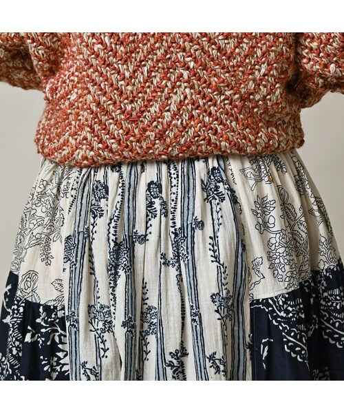 45R（フォーティファイブアール）の「インドカディブロックプリントのパッチワークスカート（スカート・レディース・53-アカ/75-ネイビー・00-フリー）」の10枚目の写真