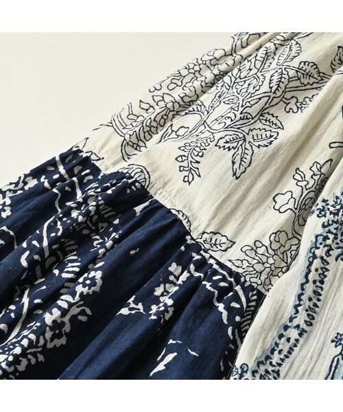 45R（フォーティファイブアール）の「インドカディブロックプリントのパッチワークスカート（スカート・レディース・53-アカ/75-ネイビー・00-フリー）」の14枚目の写真