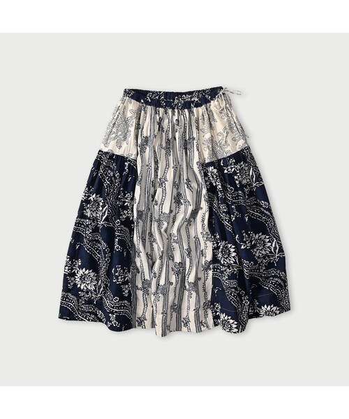 45R（フォーティファイブアール）の「インドカディブロックプリントのパッチワークスカート（スカート・レディース・53-アカ/75-ネイビー・00-フリー）」の2枚目の写真