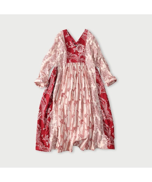 45R(フォーティファイブアール)の「インドカディブロックプリントのパッチワークドレス(ワンピース/ドレス・レディース・53-アカ/75-ネイビー・00-フリー)」の1枚目の写真