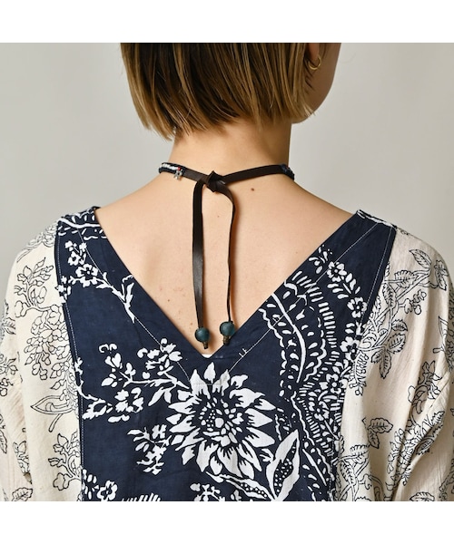 45R(フォーティファイブアール)の「インドカディブロックプリントのパッチワークドレス(ワンピース/ドレス・レディース・53-アカ/75-ネイビー・00-フリー)」の12枚目の写真