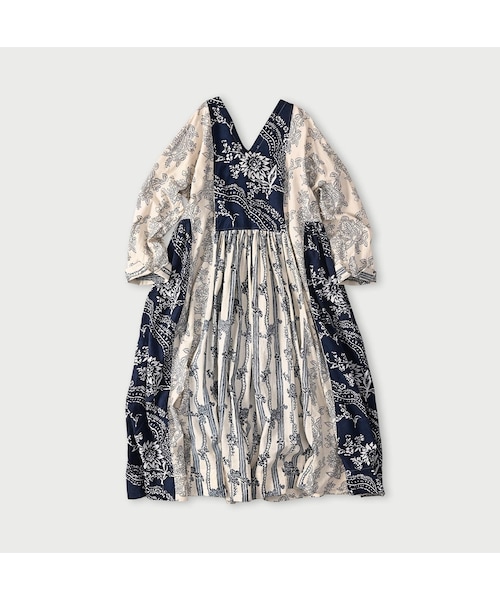 45R(フォーティファイブアール)の「インドカディブロックプリントのパッチワークドレス(ワンピース/ドレス・レディース・53-アカ/75-ネイビー・00-フリー)」の3枚目の写真