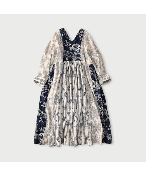 45R(フォーティファイブアール)の「インドカディブロックプリントのパッチワークドレス(ワンピース/ドレス・レディース・53-アカ/75-ネイビー・00-フリー)」の2枚目の写真