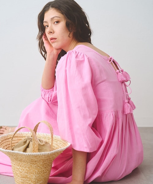 Whim Gazette(ウィムガゼット)の「2wayギャザーワンピース(ワンピース・レディース・ピンク/ブラック・F)」の1枚目の写真