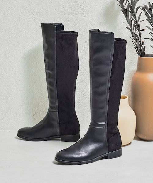 ORiental TRaffic（オリエンタルトラフィック）の「コンビ素材ストレートロングブーツ/57501（その他・レディース・ブラック・M/L）」の2枚目の写真