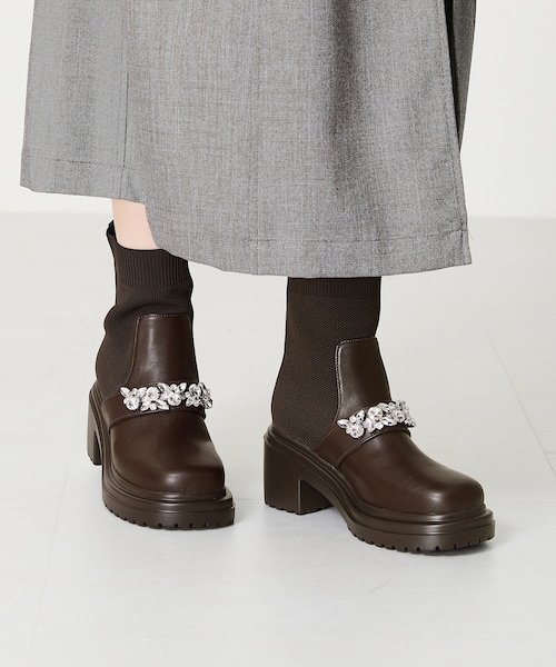 ORiental TRaffic（オリエンタルトラフィック）の「ビジューベルトニットドッキングブーツ/41415（その他・レディース・ブラック/ブラウン・S/M/L/LL）」の8枚目の写真