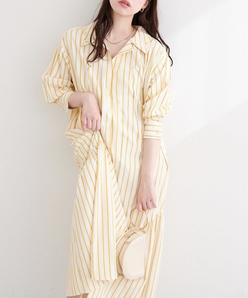 natural couture（ナチュラルクチュール）の「〈osono〉こだわりマルチWAYシャツワンピース（シャツワンピース・レディース・ラベンダー/オフホワイト/その他1/サックスブルー・L/M）」の4枚目の写真