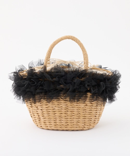 one after another NICE CLAUP（ワンアフターアナザーナイスクラップ）の「チュール付きカゴバック（かごバッグ・レディース・ピンク/ブラック/グレー・FREE）」の2枚目の写真