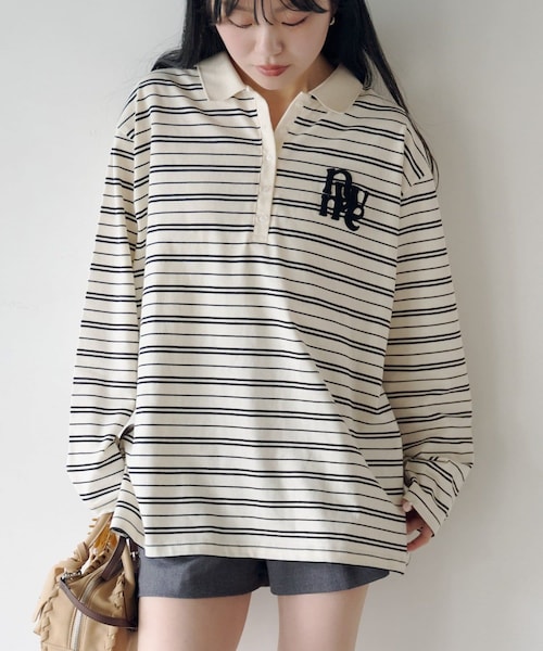 Kastane（カスタネ）の「【4色展開】サガラボーダーポロ（ポロシャツ・レディース・ブラック/ピンク/サックスブルー/アイボリー・F）」の2枚目の写真