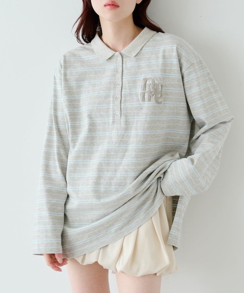 Kastane（カスタネ）の「【4色展開】サガラボーダーポロ（ポロシャツ・レディース・ブラック/ピンク/サックスブルー/アイボリー・F）」の3枚目の写真