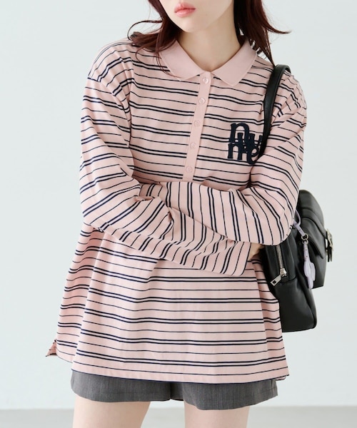 Kastane（カスタネ）の「【4色展開】サガラボーダーポロ（ポロシャツ・レディース・ブラック/ピンク/サックスブルー/アイボリー・F）」の4枚目の写真