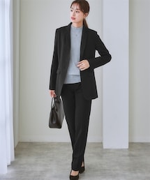 7days Life Styling | 【レディーススーツ】あったか裏地付◎洗えるすごく伸びるロング丈テーラードジャケットパンツスーツ（ストレッチ蓄熱裏地付）(スーツセット)