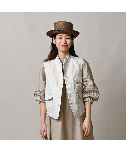 45R（フォーティファイブアール）の「高密度ダックの908ハンティングベスト（ジャケット/アウター・レディース・06-アンティークホワイト・01-XS/02-S/03-M/04-L）」の5枚目の写真