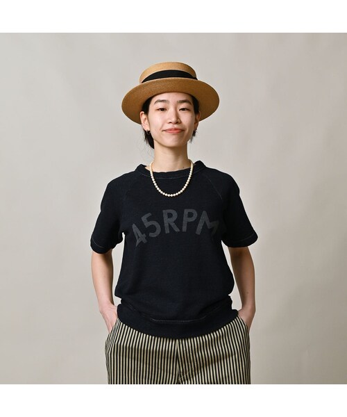 45R（フォーティファイブアール）の「ガーゼ裏毛のロゴdeプティスウェット（インディゴ）（トップス・レディース・73-R45/94-影色納戸・02-M/03-L）」の5枚目の写真