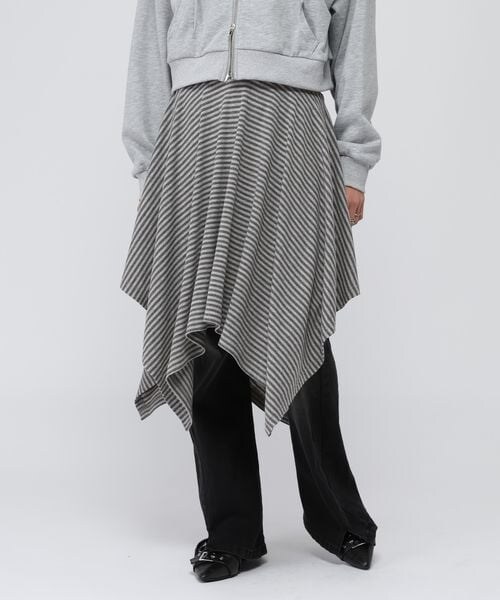 ALAND（エーランド）の「3.3 Field Trip／ボーダーアシメヘムミディスカート（スカート・グレー(15)/ブラック(19)・F）」の6枚目の写真