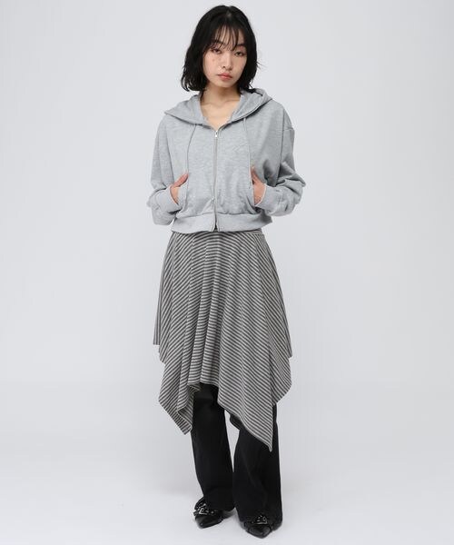 ALAND（エーランド）の「3.3 Field Trip／ボーダーアシメヘムミディスカート（スカート・グレー(15)/ブラック(19)・F）」の3枚目の写真