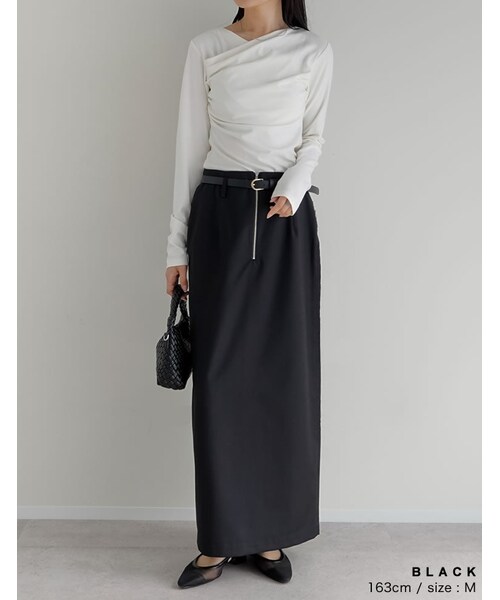 Re:EDIT（リエディ）の「フロントジップサイドカットオフスカート - スカート通販 | 人気レディースファッション - Re:EDIT（リエディ）（その他・レディース・ブラック/ベージュ/チャコールグレー・SC/M/L）」の7枚目の写真