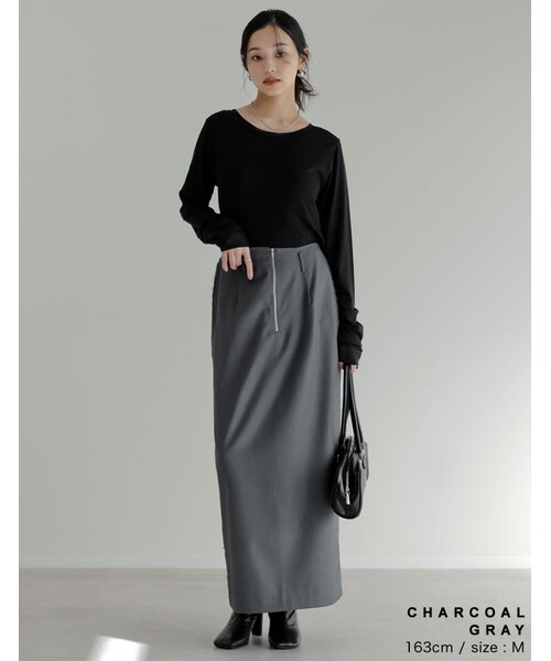 Re:EDIT（リエディ）の「フロントジップサイドカットオフスカート - スカート通販 | 人気レディースファッション - Re:EDIT（リエディ）（その他・レディース・ブラック/ベージュ/チャコールグレー・SC/M/L）」の10枚目の写真