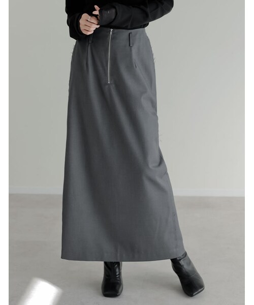 Re:EDIT（リエディ）の「フロントジップサイドカットオフスカート - スカート通販 | 人気レディースファッション - Re:EDIT（リエディ）（その他・レディース・ブラック/ベージュ/チャコールグレー・SC/M/L）」の3枚目の写真