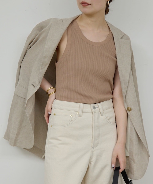 GALLARDAGALANTE（ガリャルダガランテ）の「リブタンクトップ（タンクトップ・レディース・ホワイト/チャコールグレー/モカ・F）」の3枚目の写真