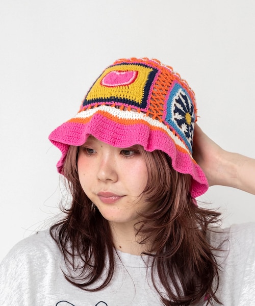 RNA（アールエヌエー）の「【4月下旬納期】E5247 MIXモチーフクロシェHAT（帽子・レディース・ブラック/ピンク）」の12枚目の写真
