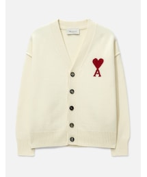 ami | Natural Wool Cardigan With Contrasted Ami De Coeur