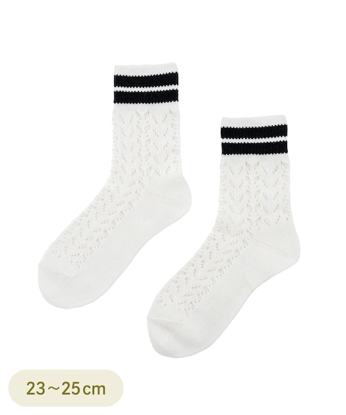 3coins（3coins）の「2本ラインレース編みソックス（ソックス/靴下・レディース・ライトグレー/ホワイト/ブラック・FREE）」の2枚目の写真