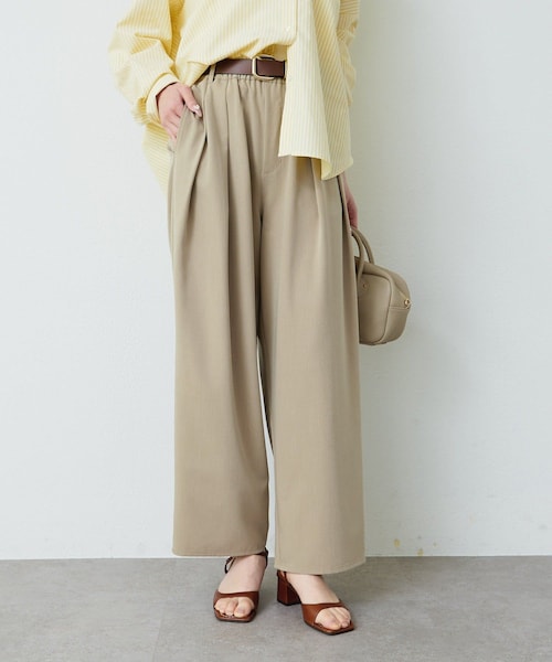 PUAL CE CIN(ピュアルセシン)の「【リニューアル】ツータックウエストゴムストレッチパンツ(スラックス・レディース・ベージュ/グレー/ブラック・FREE)」の1枚目の写真