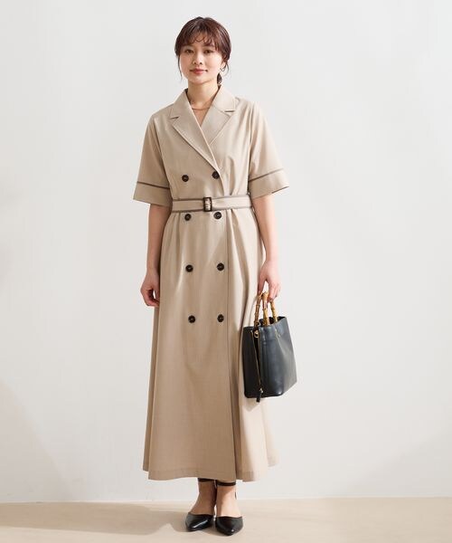 Andemiu（アンデミュウ）の「パイピングトレンチワンピース（ワンピース/ドレス・サーモンオレンジ(45)/ベージュ(52)/ネイビー(89)・F）」の3枚目の写真