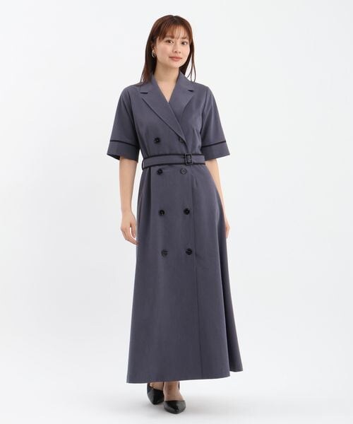 Andemiu（アンデミュウ）の「パイピングトレンチワンピース（ワンピース/ドレス・サーモンオレンジ(45)/ベージュ(52)/ネイビー(89)・F）」の2枚目の写真