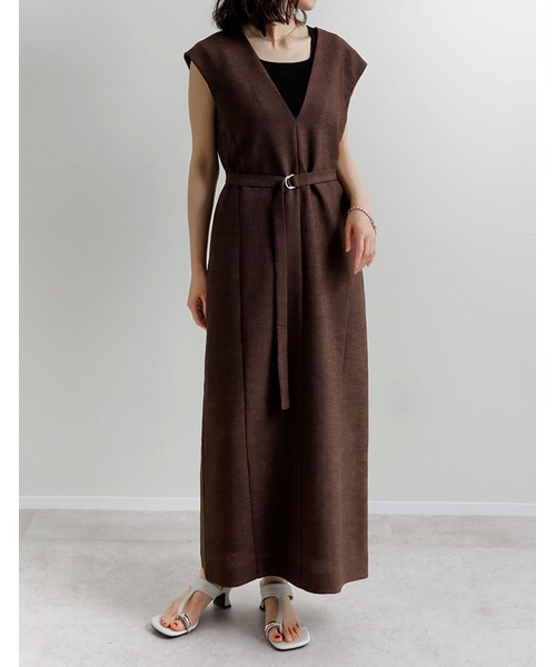 Re:EDIT（リエディ）の「ホップサックツイードVネックジャンスカ - ワンピース通販 | 人気レディースファッション - Re:EDIT（リエディ）（その他・レディース・ブラック/グレー/ブラウン/イエローベージュ・SC/M/MT/L）」の5枚目の写真