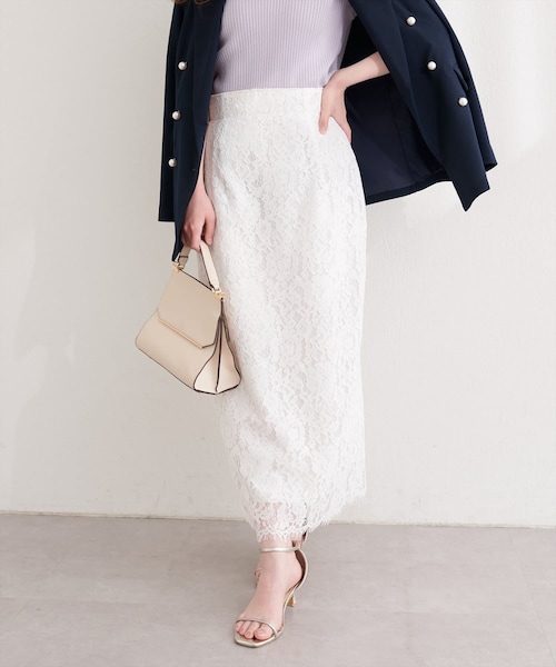 natural couture（ナチュラルクチュール）の「スカラレースヘムスカート（スカート・レディース・ブラック/オフホワイト・FREE）」の2枚目の写真