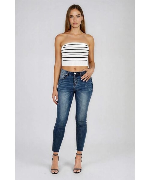 TOBI（-）の「Act Cute Strapless Stripe Crop Top - Black（トップス・レディース・other）」の2枚目の写真
