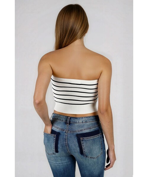 TOBI（-）の「Act Cute Strapless Stripe Crop Top - Black（トップス・レディース・other）」の3枚目の写真