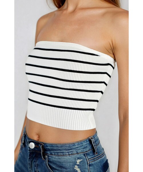 TOBI（-）の「Act Cute Strapless Stripe Crop Top - Black（トップス・レディース・other）」の4枚目の写真