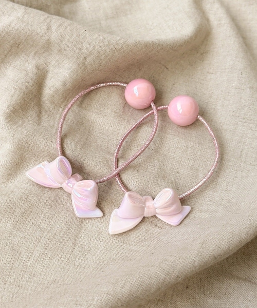 3coins（3coins）の「オーロラリボンポニー2個セット／KIDS（ヘアアクセサリー・キッズ・ホワイト/ピンク・FREE）」の2枚目の写真