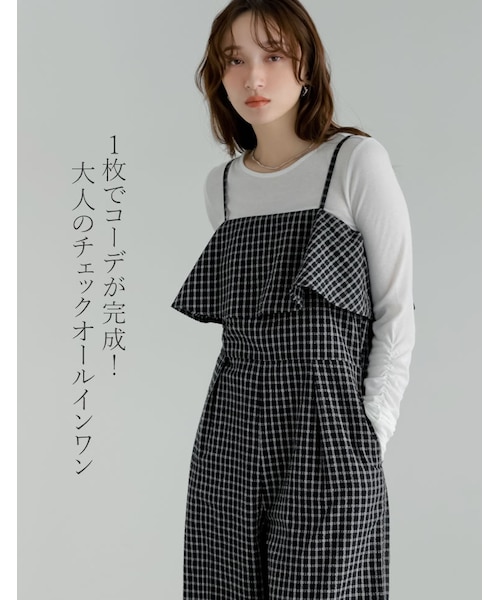 Re:EDIT（リエディ）の「ギンガムチェックビスチェ風オールインワン - オールインワン通販 | 人気レディースファッション - Re:EDIT（リエディ）（その他・レディース・ブラック・SC/M/MT/L）」の2枚目の写真