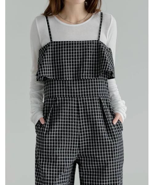 Re:EDIT（リエディ）の「ギンガムチェックビスチェ風オールインワン - オールインワン通販 | 人気レディースファッション - Re:EDIT（リエディ）（その他・レディース・ブラック・SC/M/MT/L）」の5枚目の写真