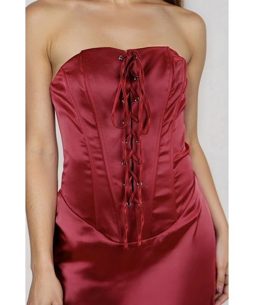 TOBI（-）の「Kiss Gently Lace Up Satin Mini Dress - Burgundy（ワンピース/ドレス・レディース・other）」の4枚目の写真