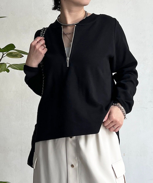 un dix cors（アンディコール）の「ジッププルオーバー（Tシャツ/カットソー・レディース・オリーブ/オフホワイト/ブラック/グレー・F）」の3枚目の写真