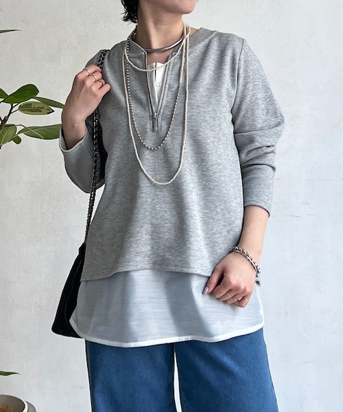 un dix cors（アンディコール）の「ジッププルオーバー（Tシャツ/カットソー・レディース・オリーブ/オフホワイト/ブラック/グレー・F）」の4枚目の写真