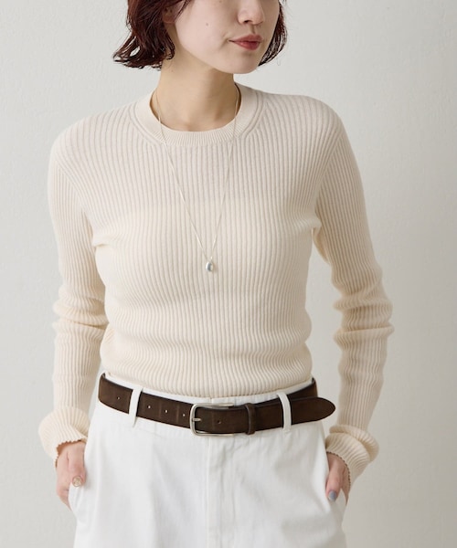 Whim Gazette（ウィムガゼット）の「ホールガーメントRIBプルオーバー（ニット/セーター・レディース・ネイビー/アイボリー・F）」の2枚目の写真