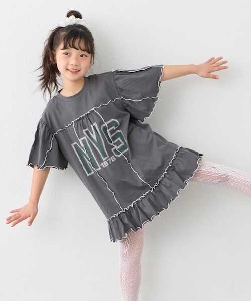 CIAOPANIC TYPY(チャオパニックティピー)の「【KIDS】メロウ切替チュニックワンピ(ワンピース・キッズ・チャコールグレー/イエロー/グレー・130/110/150)」の1枚目の写真