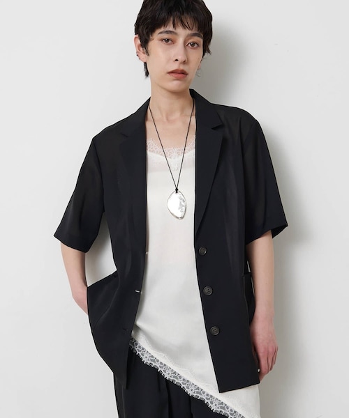 Whim Gazette（ウィムガゼット）の「【THE PAUSE】シアーハーフスリーブジャケット（テーラードジャケット・レディース・チャコールグレー/ブラック・F）」の2枚目の写真