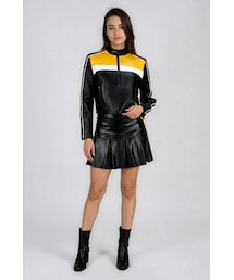 TOBI | Night Rider Cropped Moto Jacket - Black/Yellow