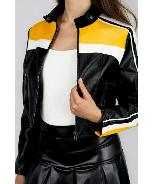 TOBI（-）の「Night Rider Cropped Moto Jacket - Black/Yellow（その他・レディース・other）」の4枚目の写真