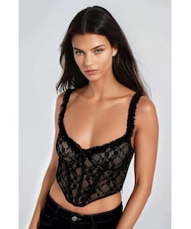 TOBI | Amp the Night Mesh Lace Cami Top - Black