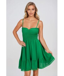 Start Fresh Lace Trim Smocked Mini Dress - Kelly Green