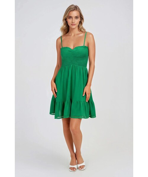 TOBI（-）の「Start Fresh Lace Trim Smocked Mini Dress - Kelly Green（ワンピース/ドレス・レディース・other）」の2枚目の写真